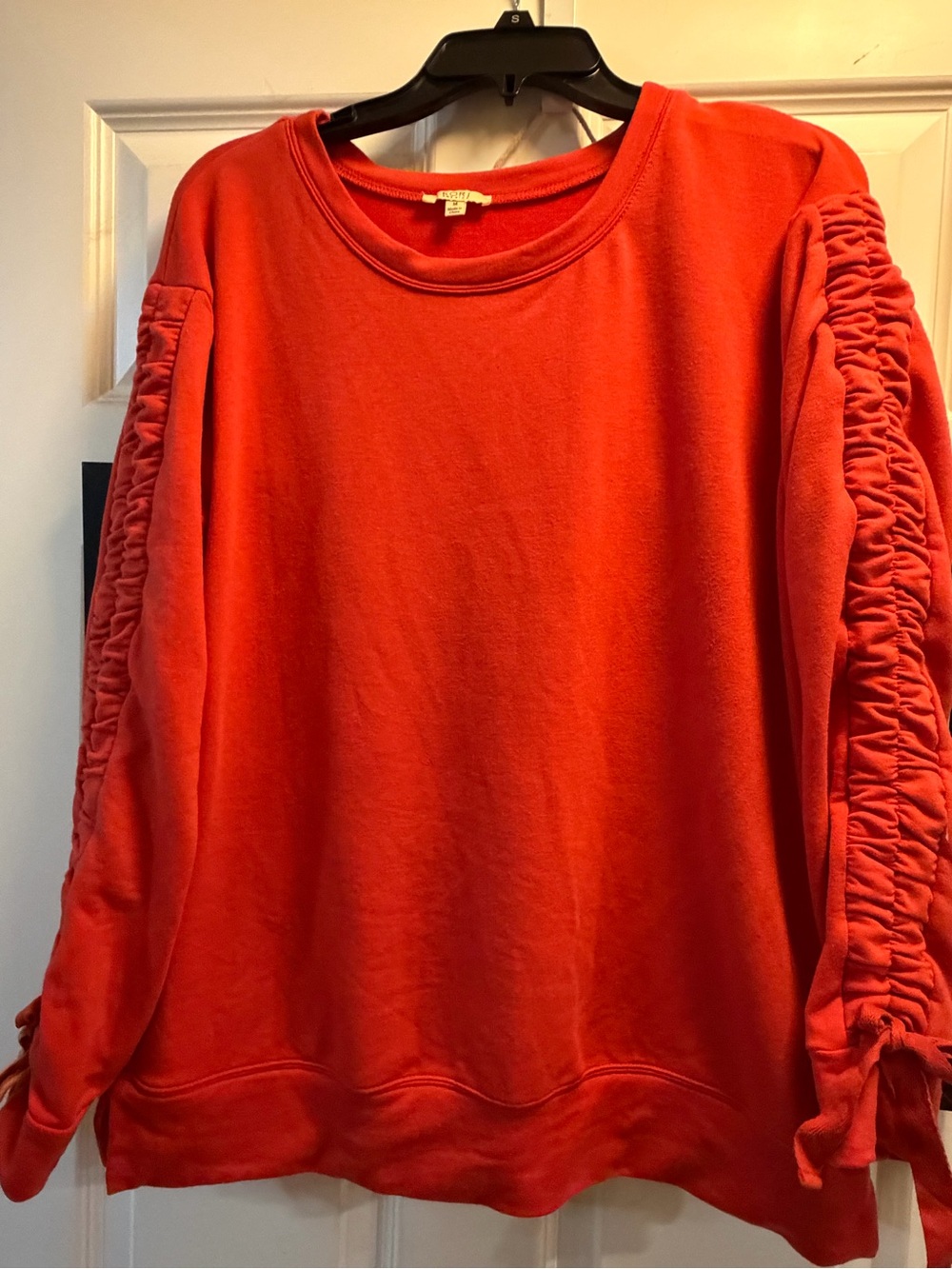 Kori Red Pullover Sweatshirt with Ruched Sleeves